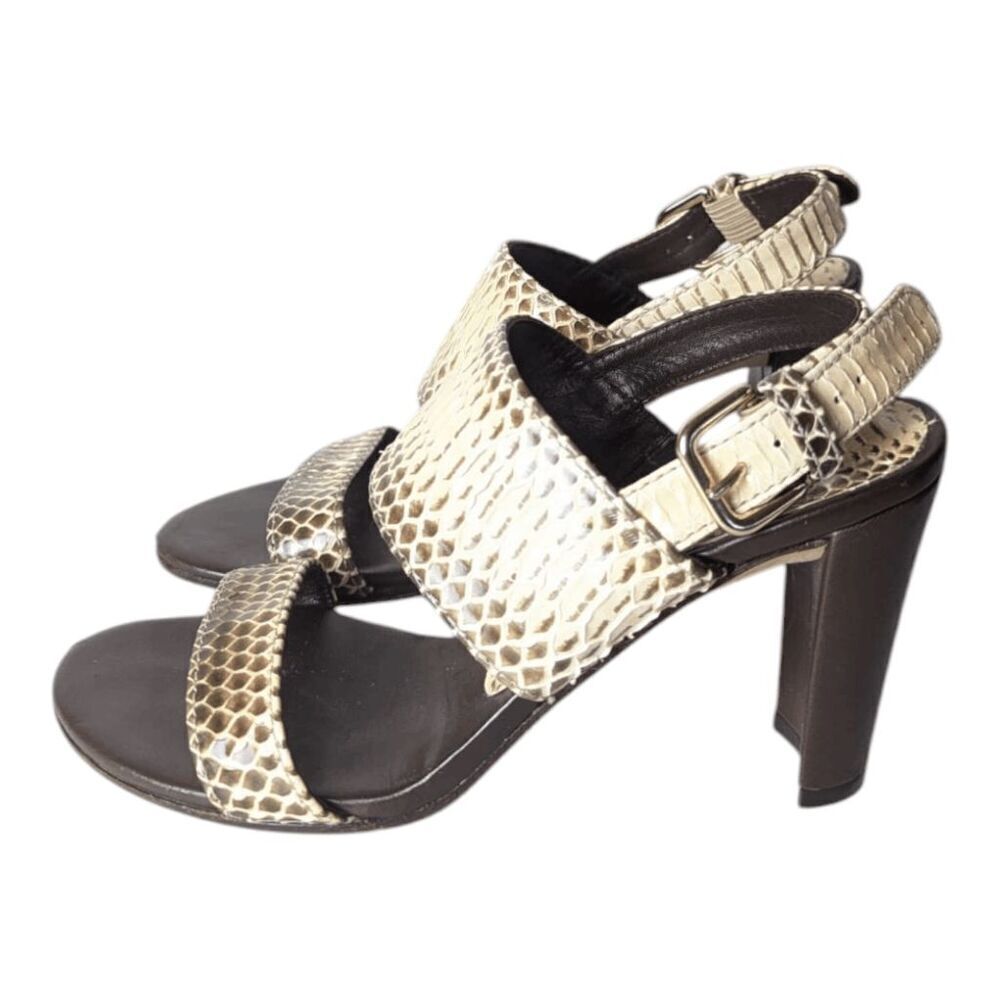 STUART WEITZMAN Bander Roccia Mali Python Slingback Sandals Size 35 - Picture 3 of 5